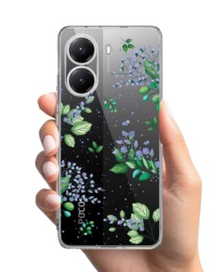 Etui do Xiaomi POCO X7 Pro przeźroczyste, silikonowe Flexi, fioletowe kwiatki