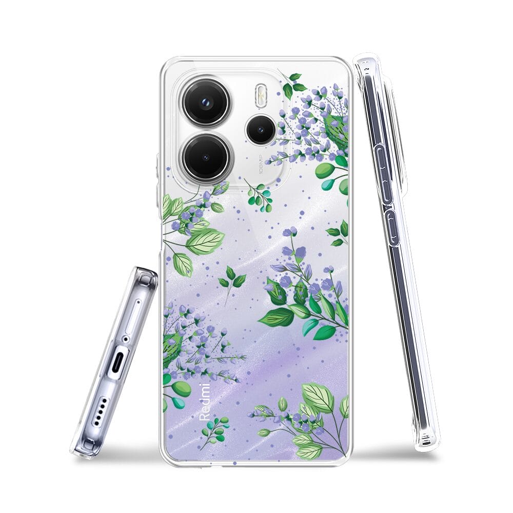 Etui do Xiaomi Redmi Note 14 5G przeźroczyste, silikonowe Flexi, fioletowe kwiatki - obrazek 3