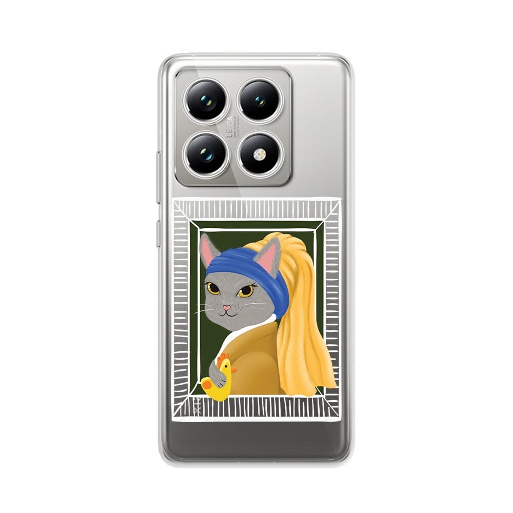 Etui do Xiaomi 14T Pro przeźroczyste, silikonowe Flexi, kotek z kurczakiem