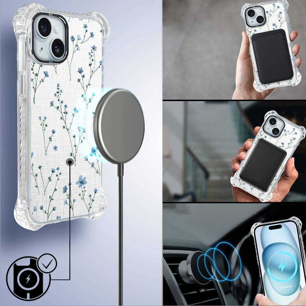 Etui do iPhone 15 Plus IBIZU DropGuard Ultra z MagSafe, Pastel Bloom, Niebieski sen - obrazek 8