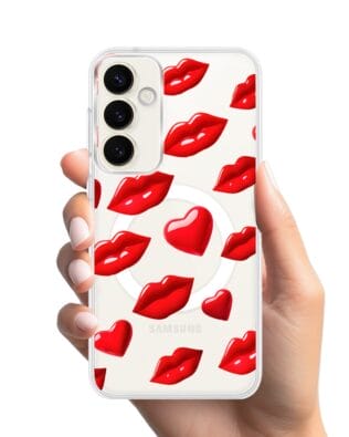 Etui do Samsung Galaxy S23 Plus z MagSafe przeźroczyste, silikonowe Flexi, czerwone usta