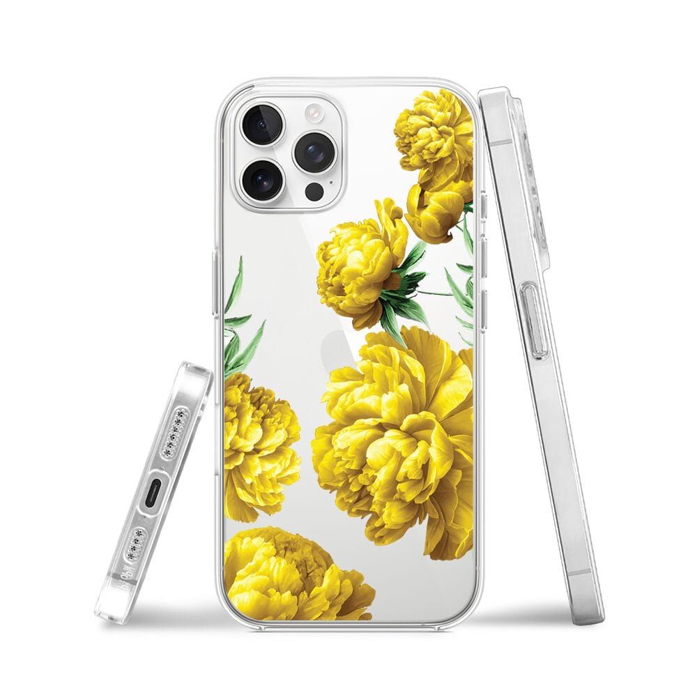 Etui do iPhone 12 Pro Max przeźroczyste, silikonowe Flexi, żółte piwonie - obrazek 3