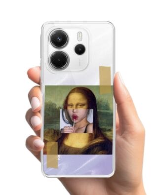 Etui do Xiaomi Redmi Note 14 4G przeźroczyste, silikonowe Flexi, Mona Lisa z lizakiem
