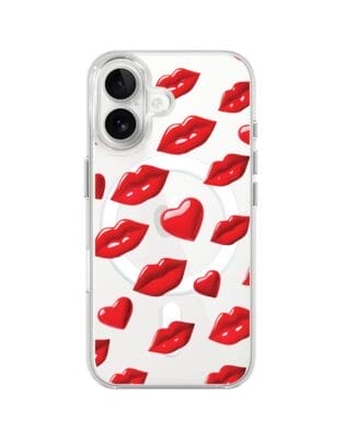 Etui do iPhone 16 Plus z MagSafe przeźroczyste, silikonowe Flexi, czerwone usta