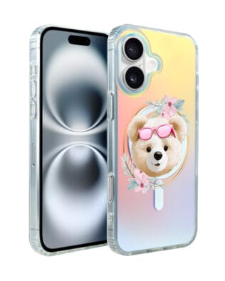 Etui do iPhone 16 IBIZU California Sunset z MagSafe, zmieniające kolor, Flower Queen, miś z kwiatami