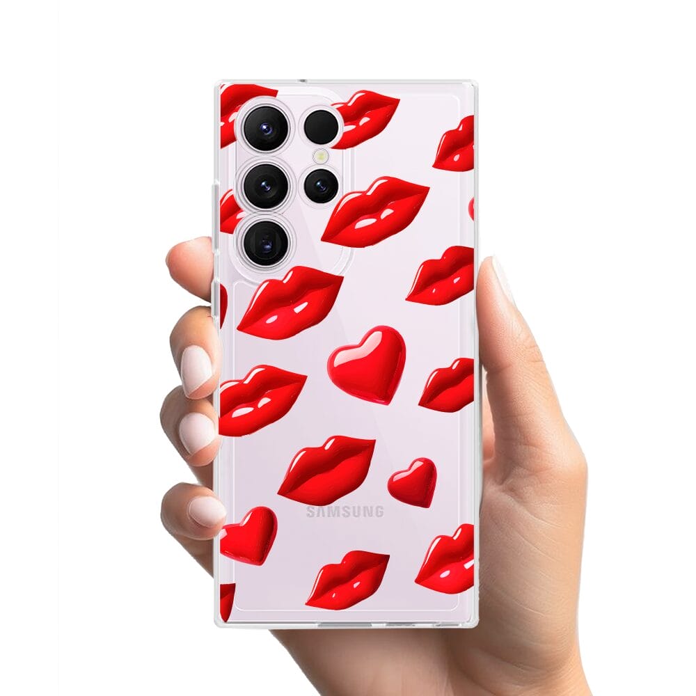 Etui do Samsung Galaxy S23 Ultra przeźroczyste, silikonowe Flexi, czerwone usta - obrazek 2