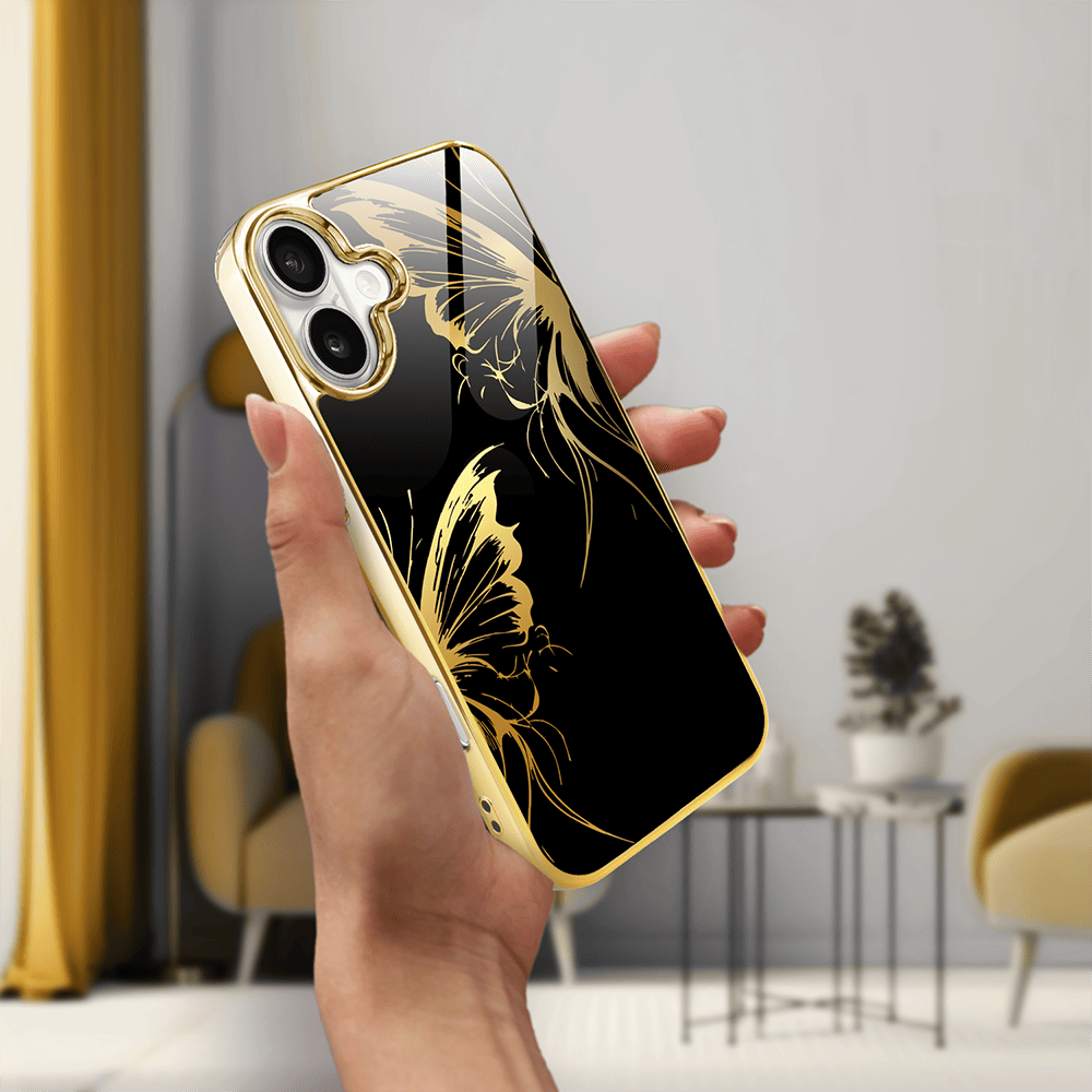 Etui do iPhone 16 Plus IBIZU Elite Glass z MagSafe Golden Midnight, Skrzydła motyla, złote - obrazek 5