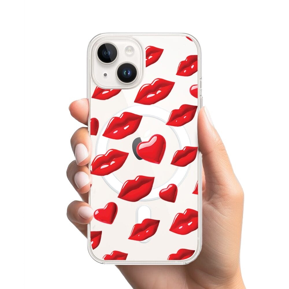 Etui do iPhone 13 z MagSafe przeźroczyste, silikonowe Flexi, czerwone usta - obrazek 2