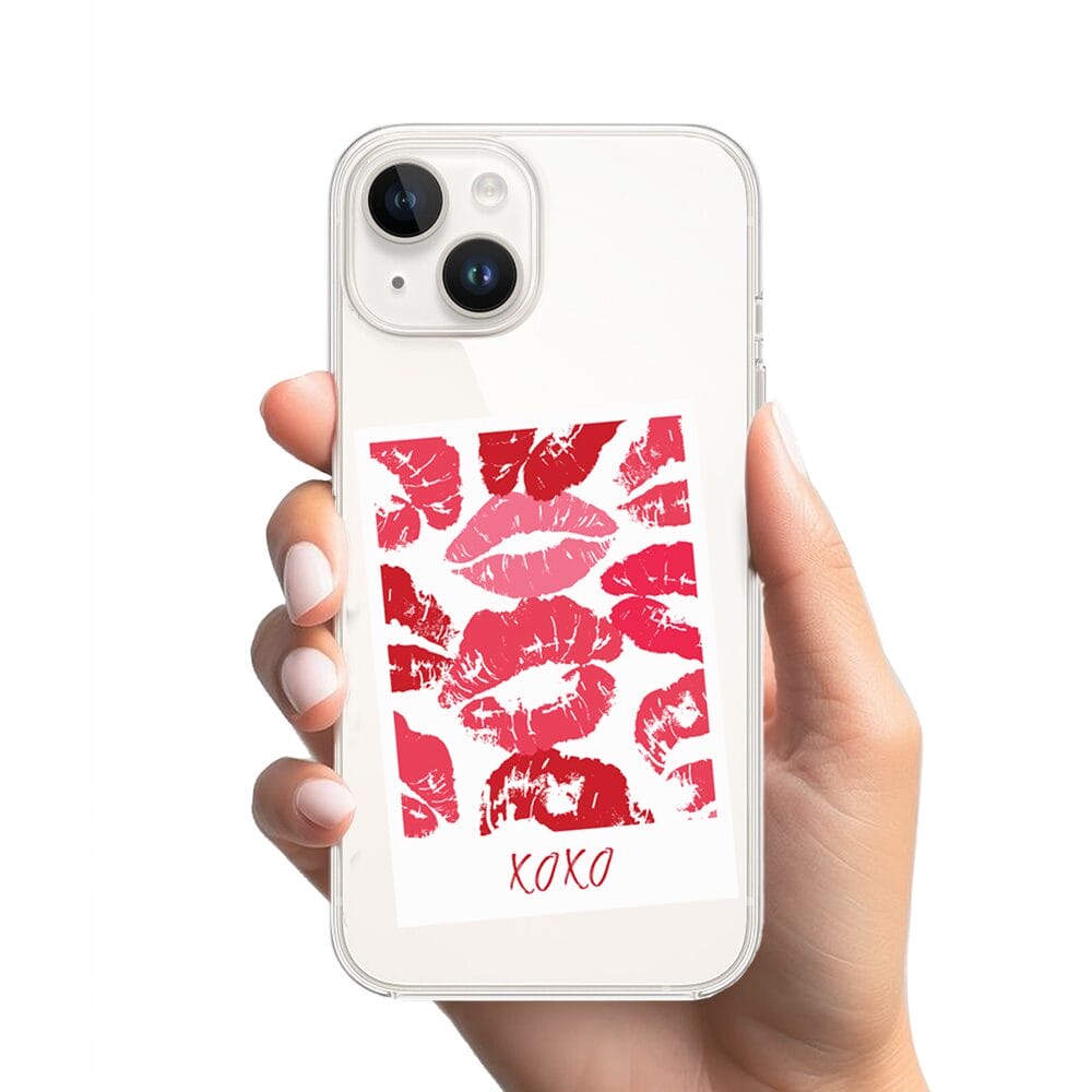 Etui do iPhone 13 Mini przeźroczyste, silikonowe Flexi, pocałunki, polaroid - obrazek 2