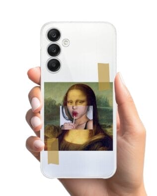 Etui do Samsung Galaxy A25 5G przeźroczyste, silikonowe Flexi, Mona Lisa z lizakiem