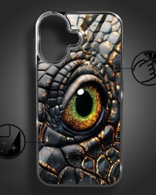 Etui do iPhone 16 IBIZU Elite Glass z MagSafe Magia Azji amber dragon, czarny chrom