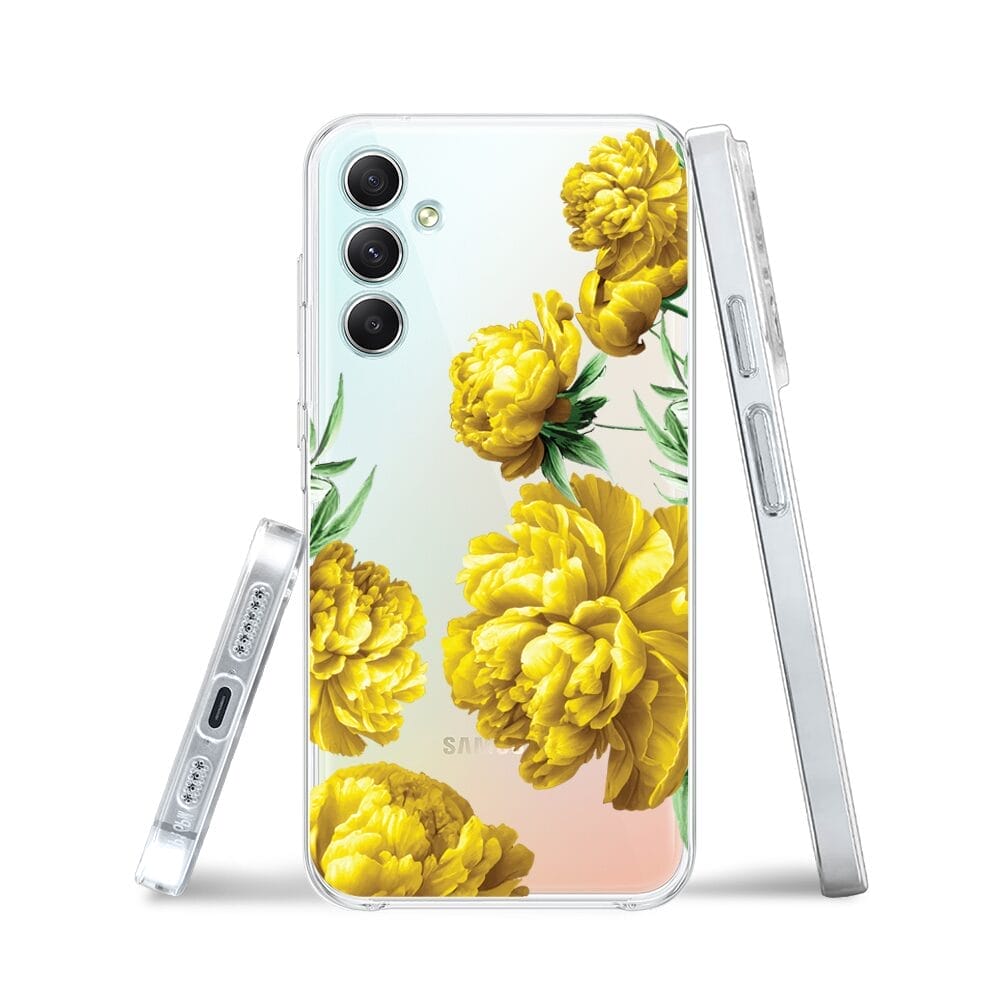 Etui do Samsung Galaxy A34 5G przeźroczyste, silikonowe Flexi, żółte piwonie - obrazek 3