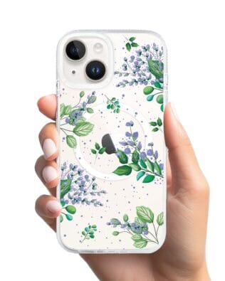 Etui do iPhone 13 z MagSafe przeźroczyste, silikonowe Flexi, fioletowe kwiatki