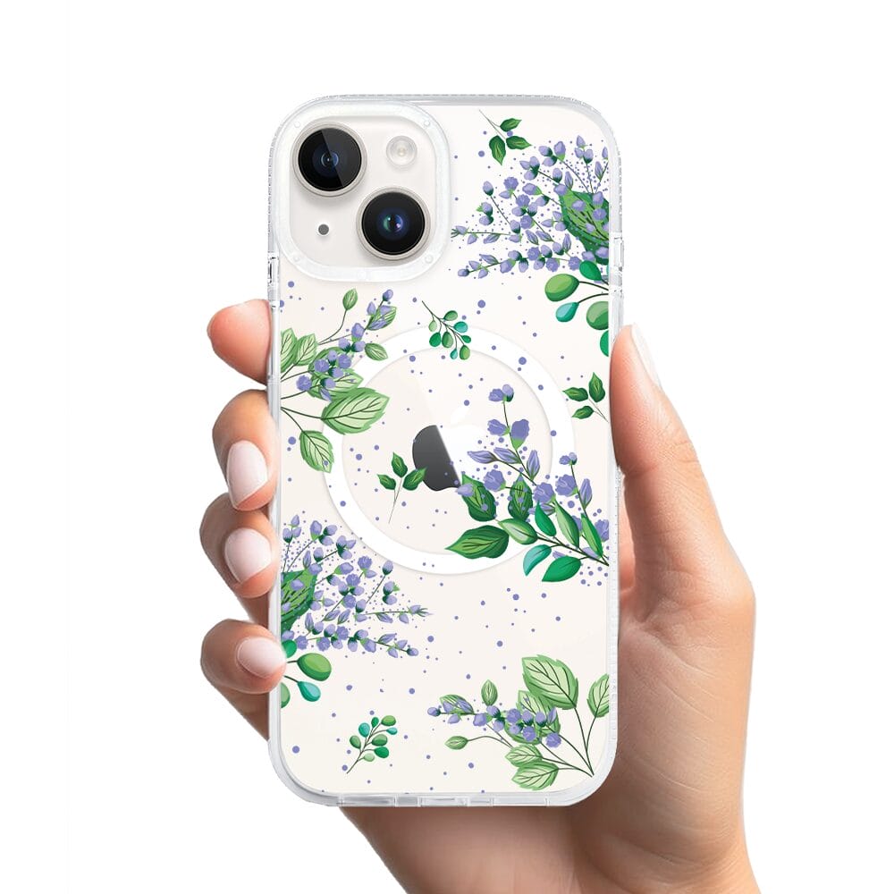 Etui do iPhone 13 z MagSafe przeźroczyste, silikonowe Flexi, fioletowe kwiatki - obrazek 2