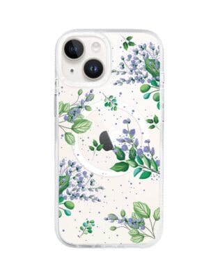 Etui do iPhone 14 z MagSafe przeźroczyste, silikonowe Flexi, fioletowe kwiatki