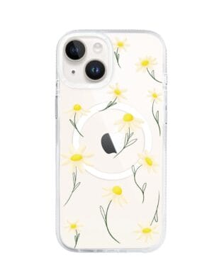 Etui do iPhone 13 z MagSafe przeźroczyste, silikonowe Flexi, stokrotki