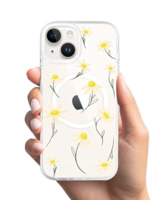 Etui do iPhone 13 z MagSafe przeźroczyste, silikonowe Flexi, stokrotki