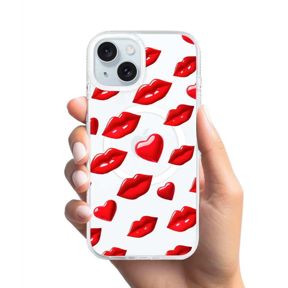 Etui do iPhone 15 z MagSafe przeźroczyste, silikonowe Flexi, czerwone usta