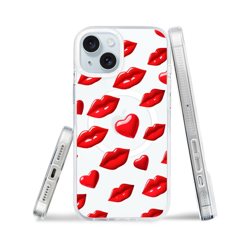 Etui do iPhone 15 z MagSafe przeźroczyste, silikonowe Flexi, czerwone usta - obrazek 3