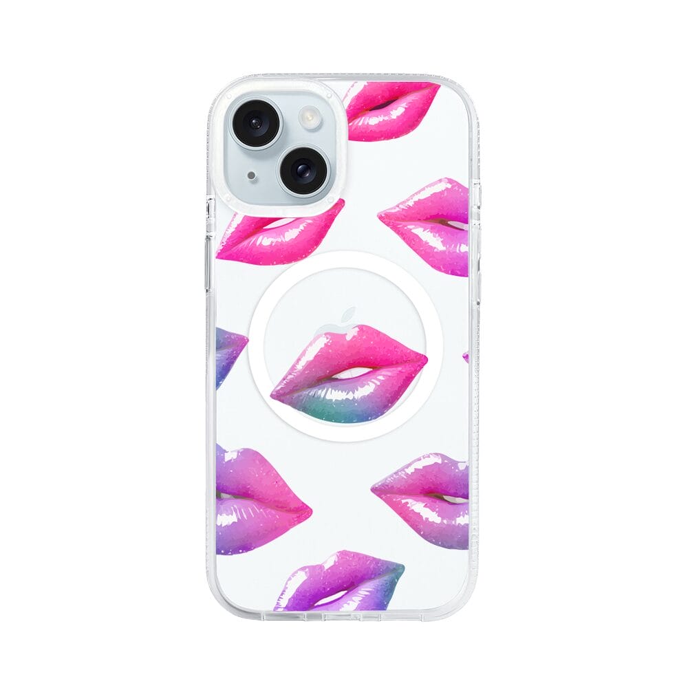 Etui do iPhone 15 z MagSafe przeźroczyste, silikonowe Flexi, hologramowe usta
