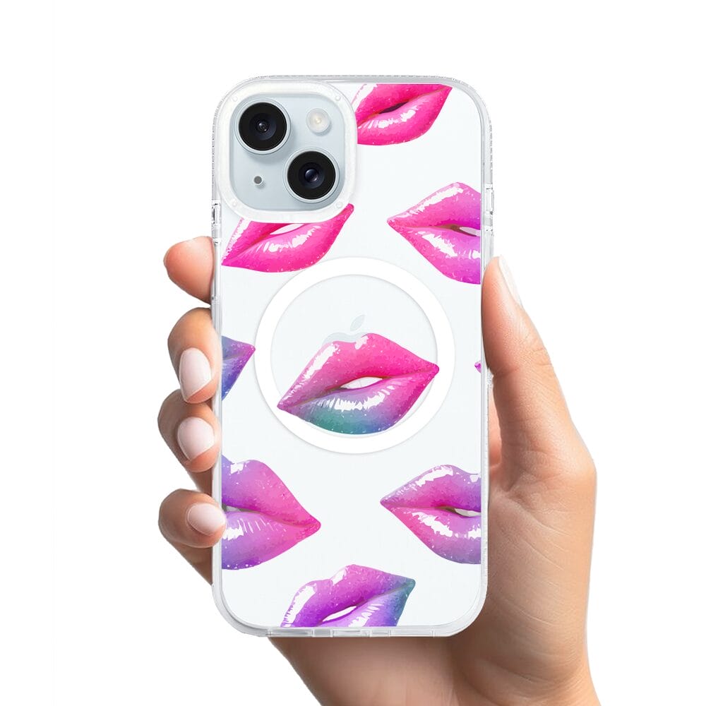 Etui do iPhone 15 z MagSafe przeźroczyste, silikonowe Flexi, hologramowe usta - obrazek 2