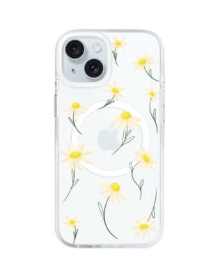 Etui do iPhone 15 z MagSafe przeźroczyste, silikonowe Flexi, stokrotki