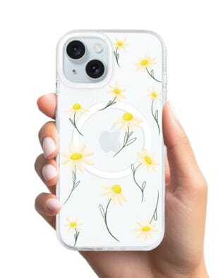 Etui do iPhone 15 z MagSafe przeźroczyste, silikonowe Flexi, stokrotki