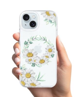 Etui do iPhone 15 z MagSafe przeźroczyste, silikonowe Flexi, wianek stokrotek