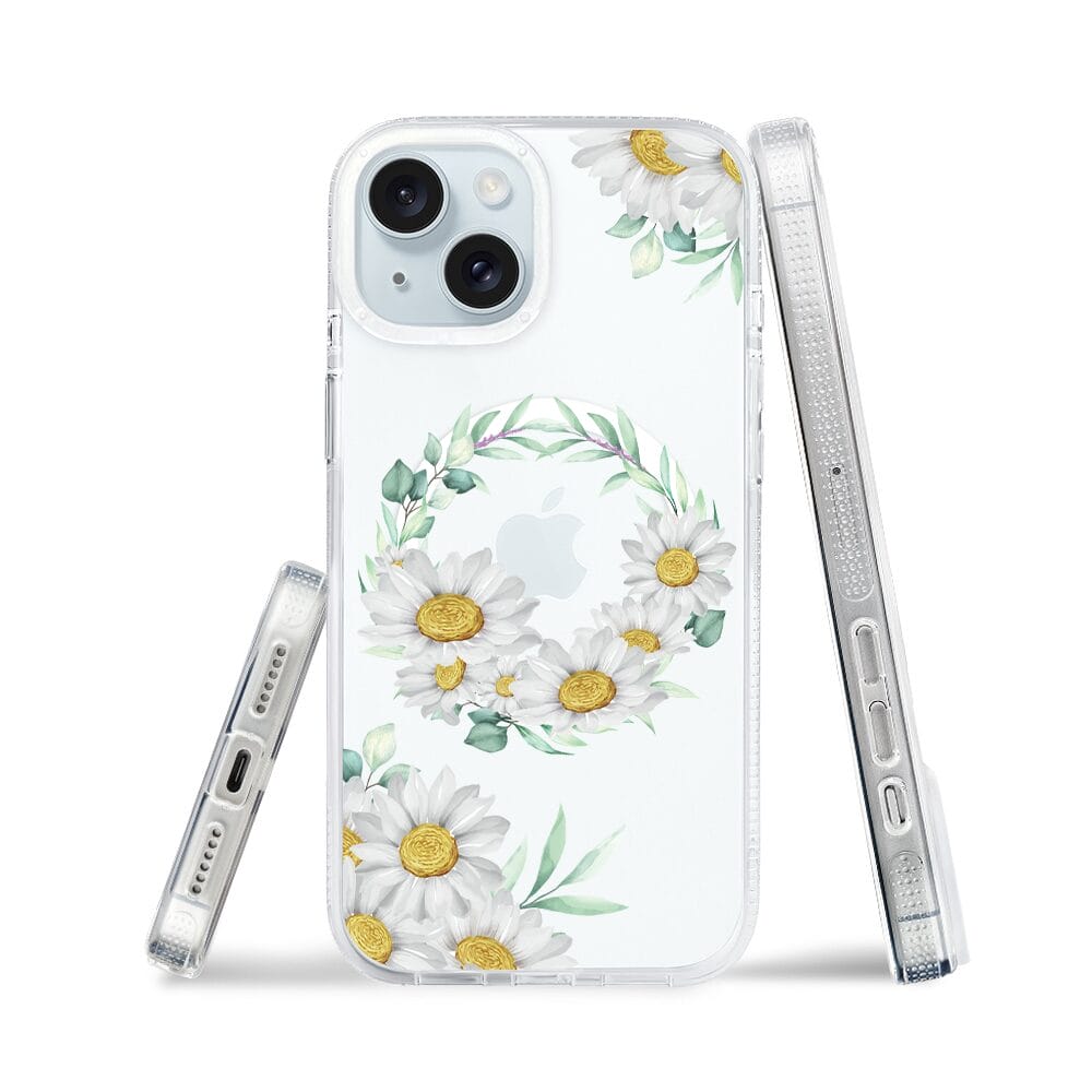 Etui do iPhone 15 z MagSafe przeźroczyste, silikonowe Flexi, wianek stokrotek - obrazek 3