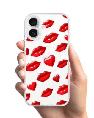 Etui do iPhone 16 z MagSafe przeźroczyste, silikonowe Flexi, czerwone usta