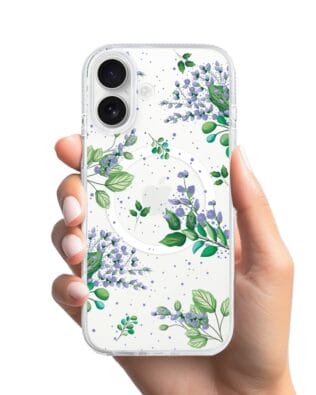 Etui do iPhone 16 z MagSafe przeźroczyste, silikonowe Flexi, fioletowe kwiatki