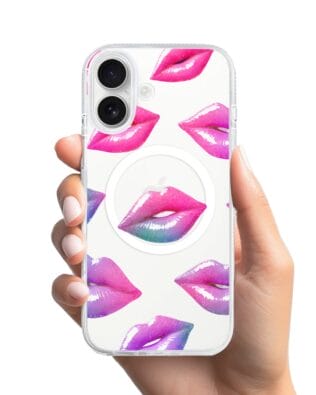Etui do iPhone 16 z MagSafe przeźroczyste, silikonowe Flexi, hologramowe usta