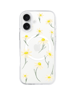 Etui do iPhone 16 z MagSafe przeźroczyste, silikonowe Flexi, stokrotki