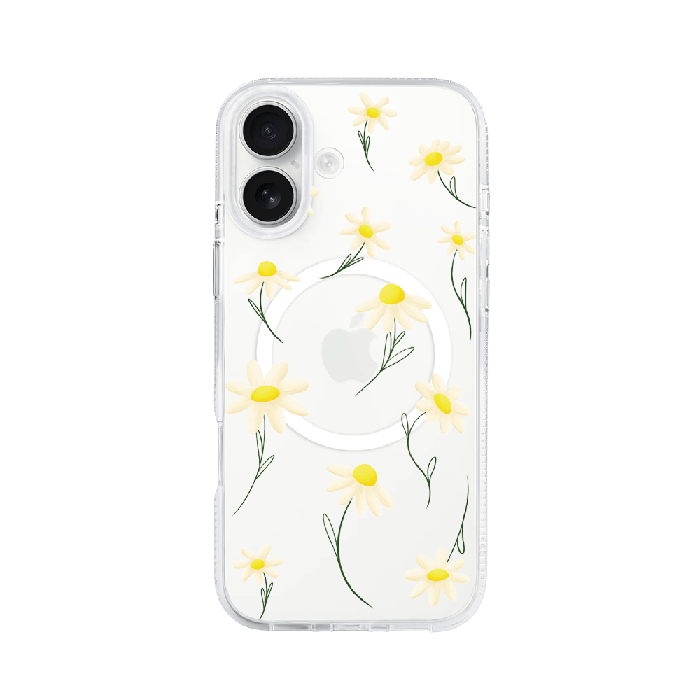 Etui do iPhone 16 z MagSafe przeźroczyste, silikonowe Flexi, stokrotki