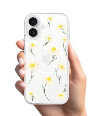 Etui do iPhone 16 z MagSafe przeźroczyste, silikonowe Flexi, stokrotki