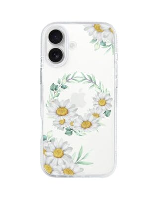Etui do iPhone 16 z MagSafe przeźroczyste, silikonowe Flexi, wianek stokrotek