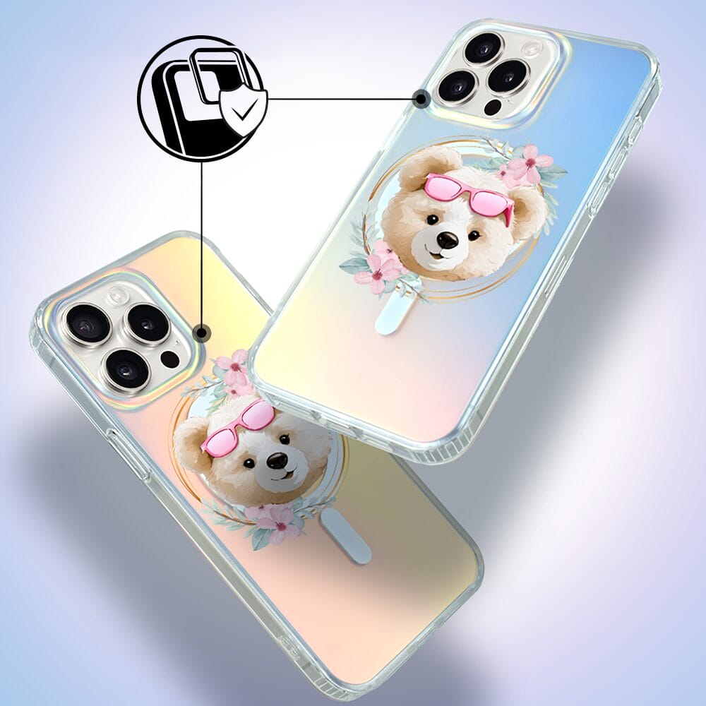 Etui do iPhone 16 Pro Max IBIZU California Sunset z MagSafe, zmieniające kolor, Flower Queen, miś z kwiatami - obrazek 4