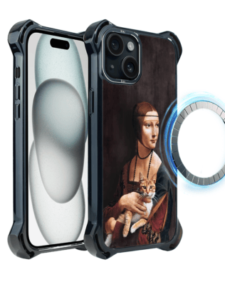 Etui iPhone 15 IBIZU DropGuard Ultra z MagSafe, Leonardo Da Vinci, dama z kotem