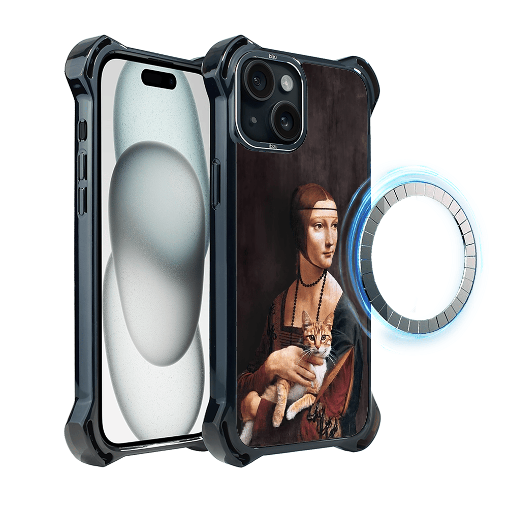 Etui iPhone 15 IBIZU DropGuard Ultra z MagSafe, Leonardo Da Vinci, dama z kotem