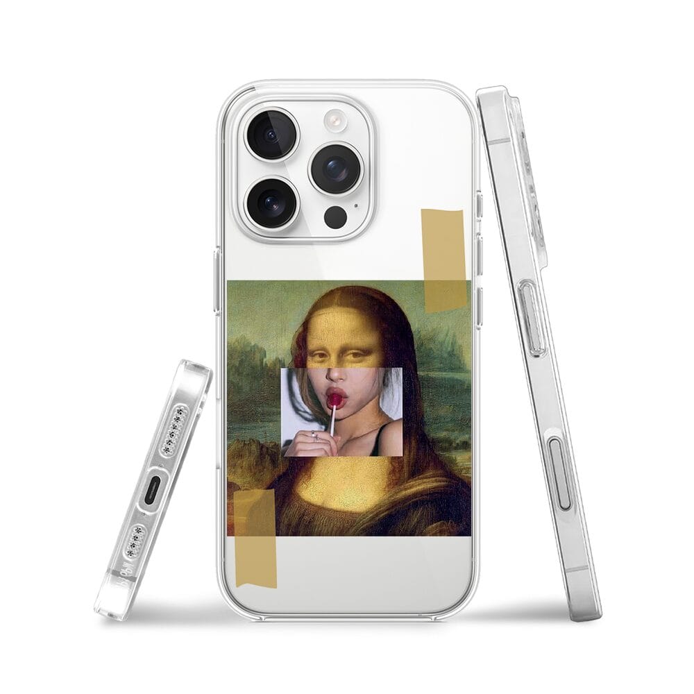Etui do iPhone 16 Pro Max przeźroczyste, silikonowe Flexi, Mona Lisa z lizakiem - obrazek 3