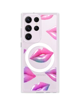 Etui do Samsung Galaxy S23 Ultra z MagSafe przeźroczyste, silikonowe Flexi, hologramowe usta