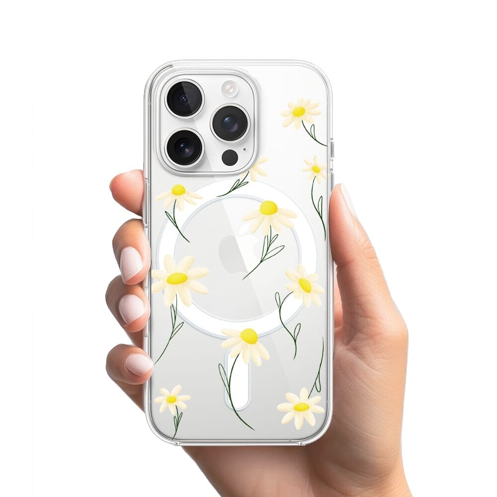 Etui do iPhone 13 Pro z MagSafe przeźroczyste, silikonowe Flexi, stokrotki - obrazek 2