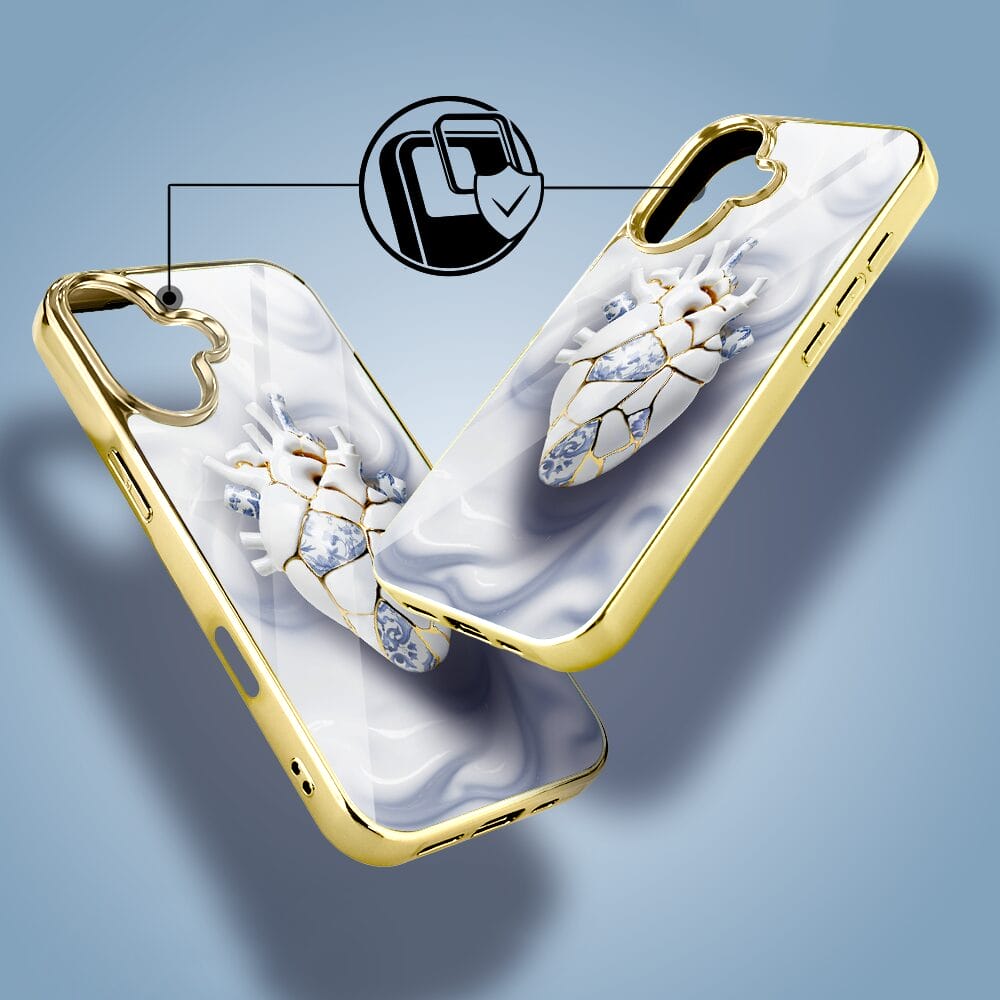 Etui do iPhone 16 Plus IBIZU Elite Glass z MagSafe, Kintsugi Art, porcelanowe serce, złote - obrazek 5