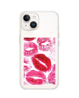 Etui do iPhone 13 przeźroczyste, silikonowe Flexi, pocałunki z napisem „love”