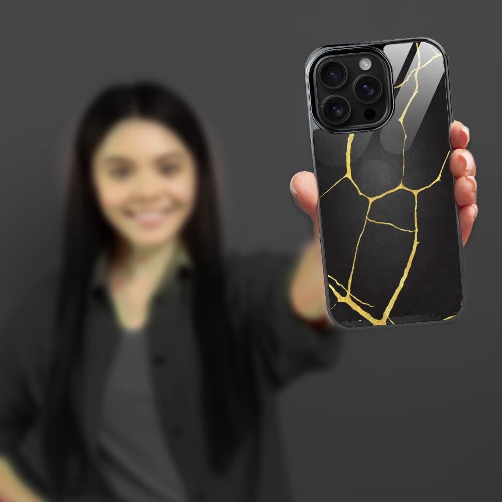 Etui do iPhone 16 Pro IBIZU Elite Glass z MagSafe, Kintsugi, czarna porcelana, czarne - obrazek 4