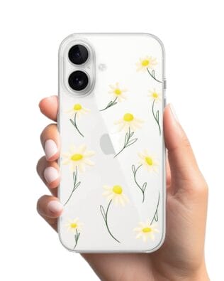 Etui do iPhone 16 przeźroczyste, silikonowe Flexi, stokrotki