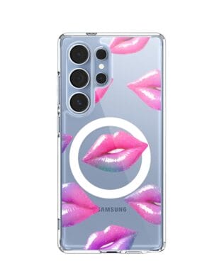 Etui do Samsung Galaxy S25 Ultra z MagSafe przeźroczyste, silikonowe Flexi, hologramowe usta