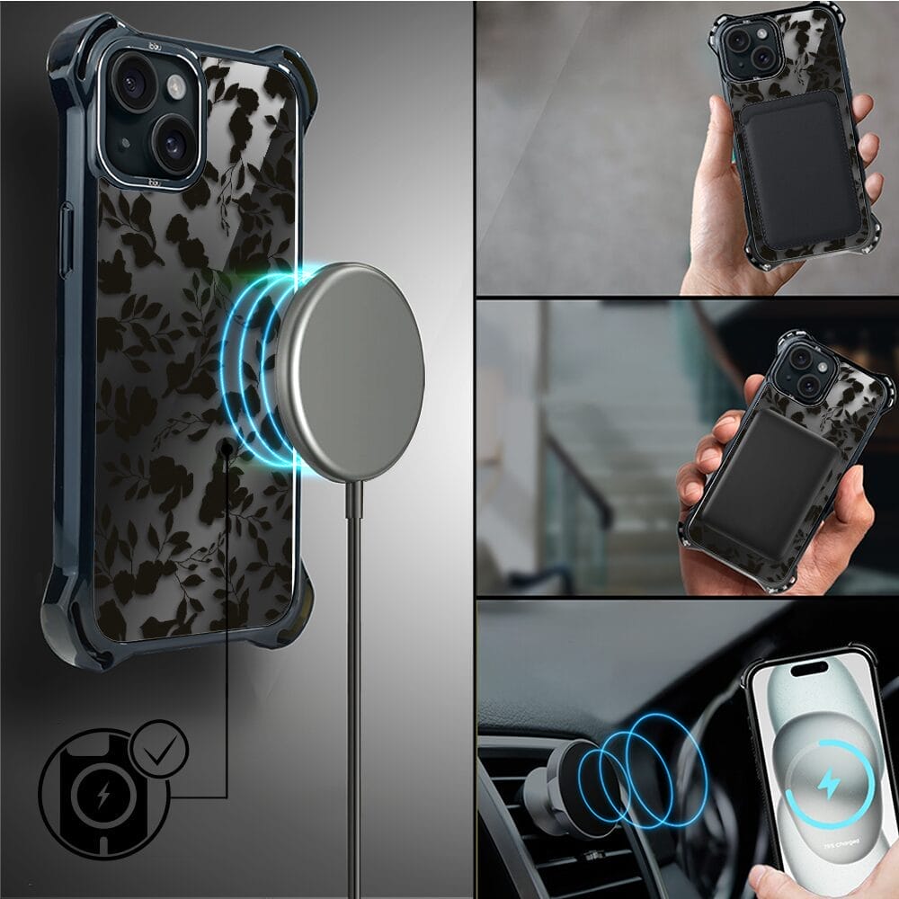 Etui do iPhone 15 IBIZU DropGuard Ultra z MagSafe, Midnight, Cienie liści - obrazek 8