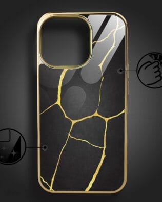 Etui do iPhone 16 Pro IBIZU Elite Glass z MagSafe, Kintsugi, czarna porcelana, złote