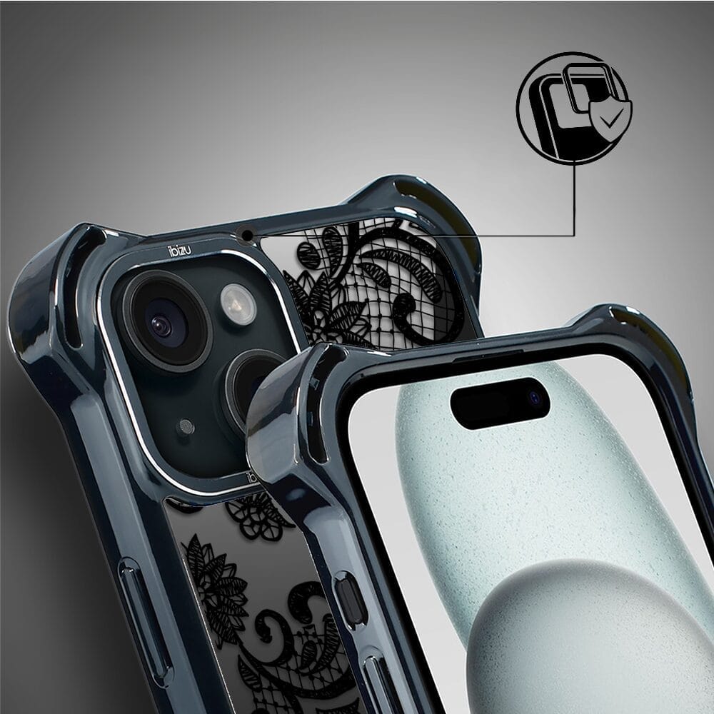 Etui do iPhone 15 IBIZU DropGuard Ultra z MagSafe, Midnight, Koronkowa czerń - obrazek 3